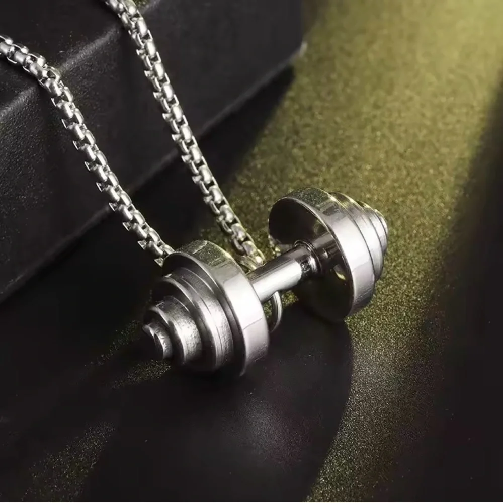 Men’s Silver Dumbbell Pendant Necklace